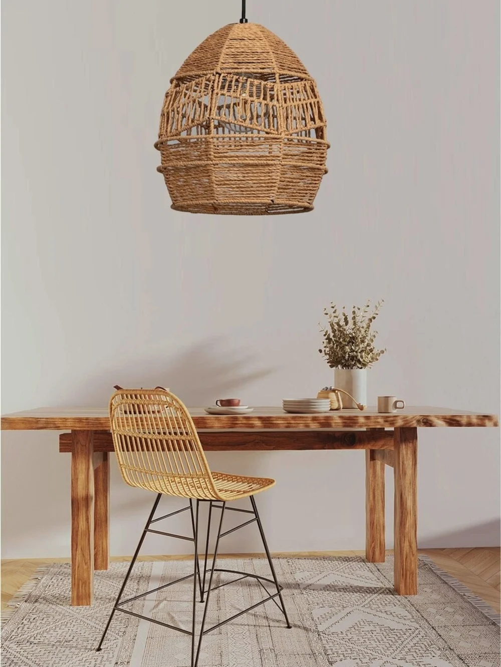Handwoven Jute Pendant Lamp - Natural Tan
